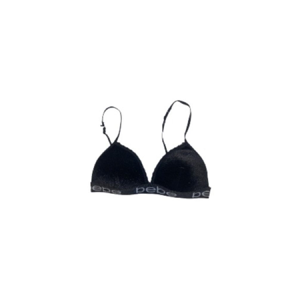 Bebe Intimates Black Velvet Bra with Logo Band - Women’s Size Large